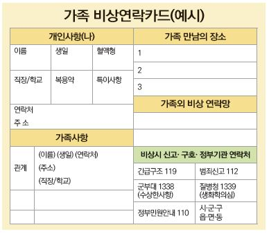 가족비상카드(예시)